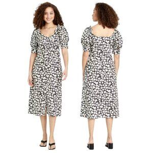 Who What Wear Dress Women‎ Small Black White Floral Print Puff Sleeve Midi Boho